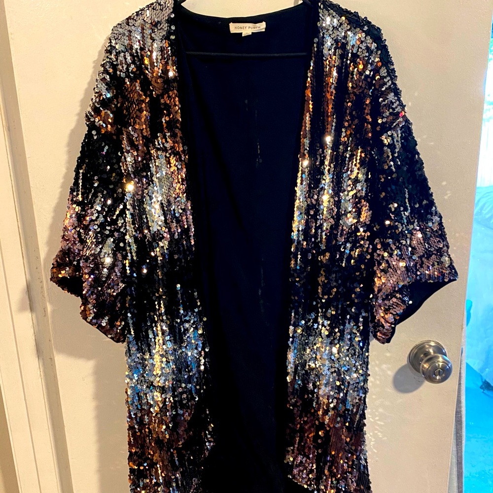 Full Sequin Open Front, Over-Sized Tunic